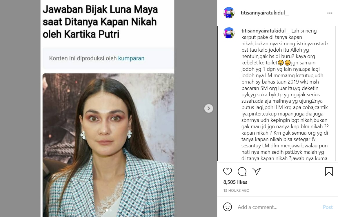 Kartika Putri Minta Luna Maya Cepat Nikah, Titisan Nyai Ratu Kidul: Jodohnya Ketutup