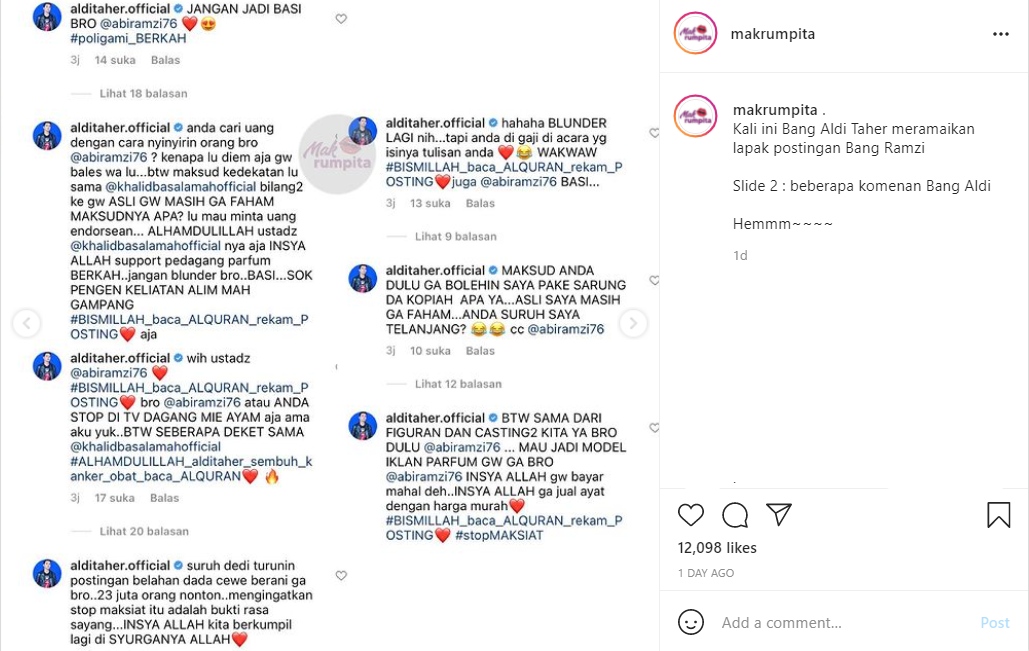 Ramzi Bahas Soal Rasa Malu, Aldi Taher Kebakaran Jenggot Hingga Beri Sindiran Pedas Ini