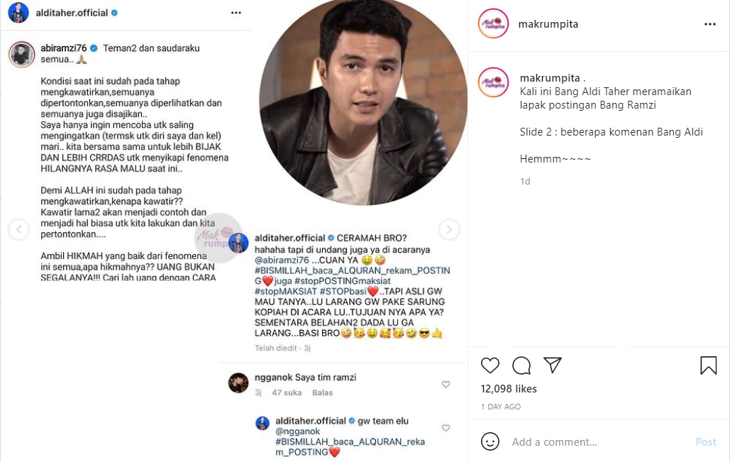 Ramzi Bahas Soal Rasa Malu, Aldi Taher Kebakaran Jenggot Hingga Beri Sindiran Pedas Ini