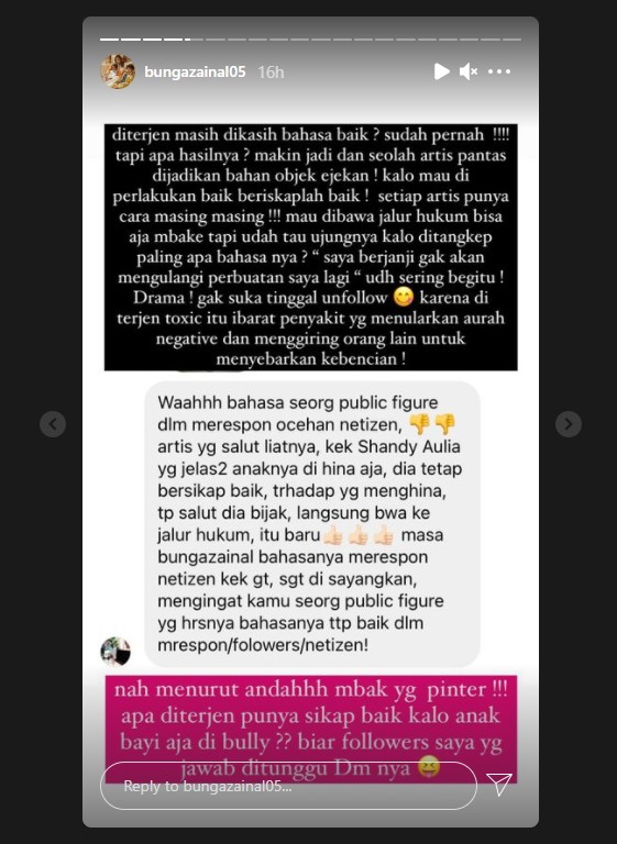 Dibandingkan dengan Shandy Aulia Saat Hadapi Haters, Bunga Zainal Ngegas dan Balas Menohok Ini