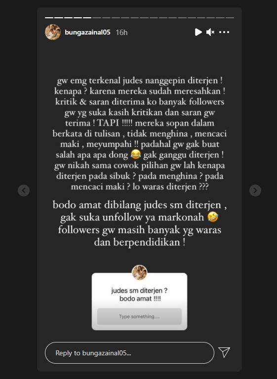 Dikenal Judes oleh Netizen, Bunga Zainal Akui Tak Peduli: Diterjen Sudah Meresahkan!