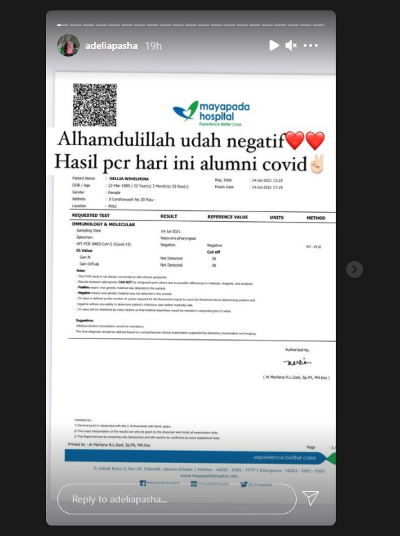Adelia Wilhelmina Bagikan Kabar Bahagia Sembuh dari Covid-19 Usai 17 Hari Isoman
