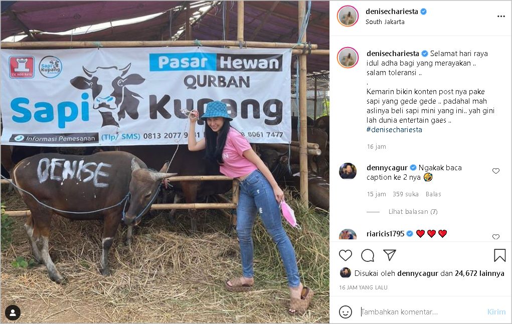 Dennise Chariesta Ikut Kurban, Pengakuan Soal Ukuran Sapi yang Berubah Bikin Komedian Ini Ngakak
