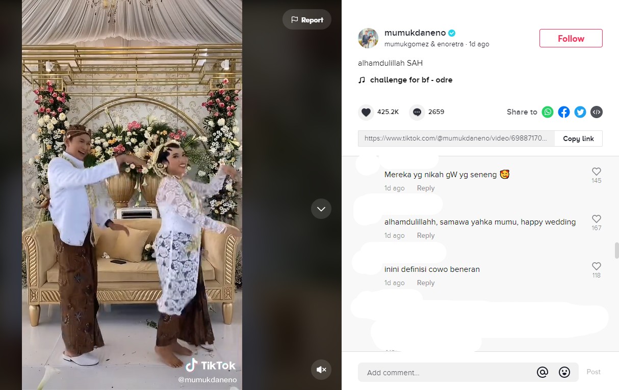 Mumuk Gomez dan Retno Putra Diam-diam Sudah Menikah, Banjir Ucapan Selamat