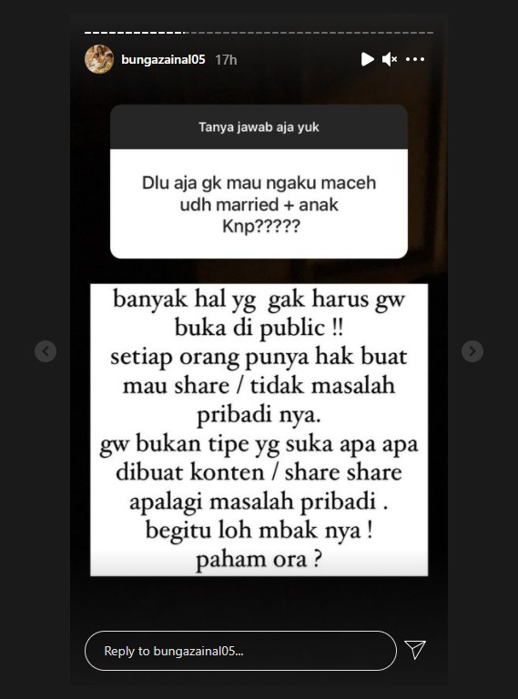 Sempat Tutupi Pernikahan, Bunga Zainal Ungkap Alasannya Karena Ini