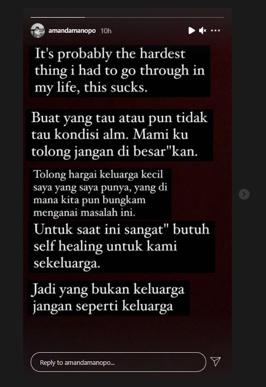 Masih Berduka, Amanda Manopo Minta Tolong Kematian Ibunda Tak Dibesar-besarkan