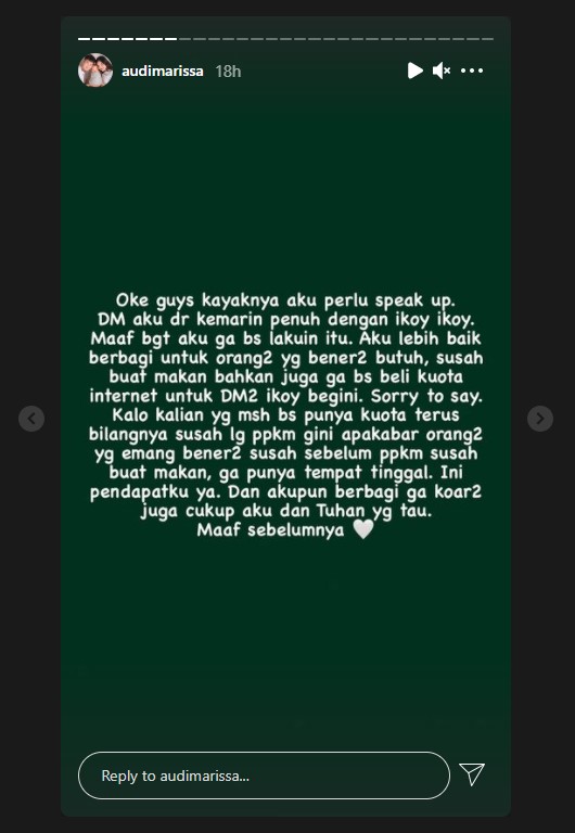 Tak Ikut Tren \'Ikoy-ikoyan\', Audi Marissa: Aku Lebih Baik Berbagi ke Orang Butuh