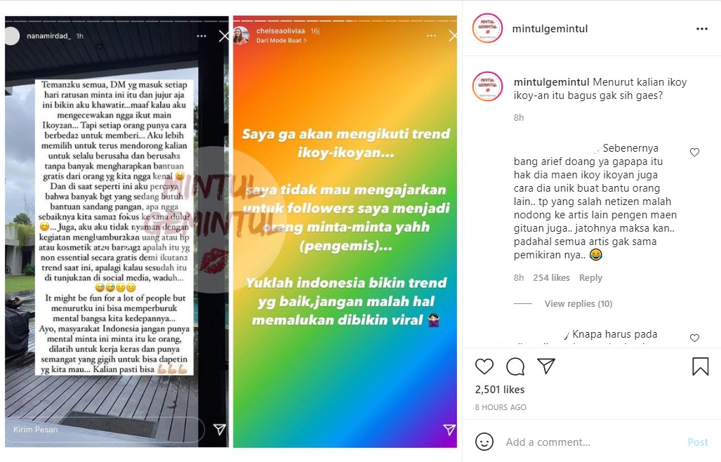 Ogah Ikut Tren \'Ikoy-ikoyan\', Nana Mirdad dan Chelsea Olivia Tak Mau Netizen Bermental Pengemis