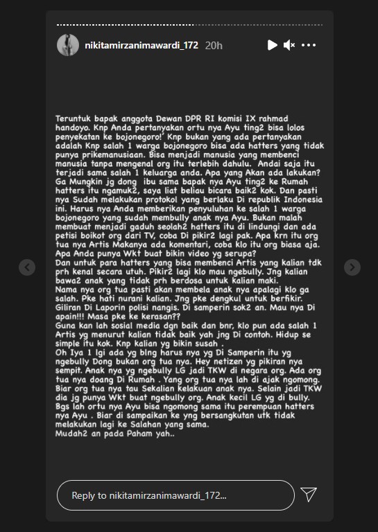 Bela Orangtua Ayu Ting Ting Habis-habisan, Nikita Mirzani Skakmat Anggota DPR