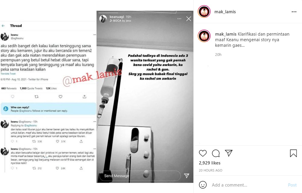 Curhat Positif Covid-19 Malah Kena Amuk, Keanu Agl Minta Maaf dan Introspeksi Diri
