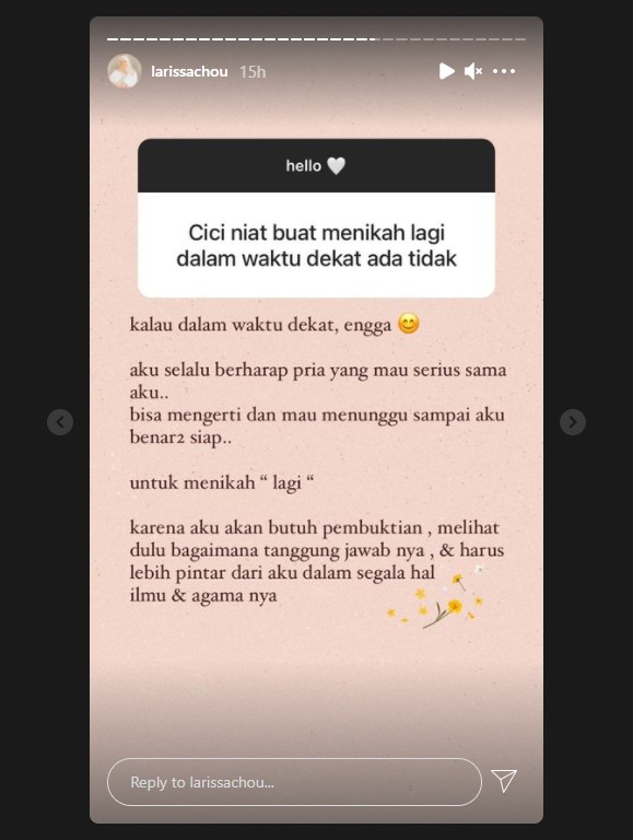 Larissa Chou Enggan Nikah dalam Waktu Dekat, Ternyata Ini Alasannya