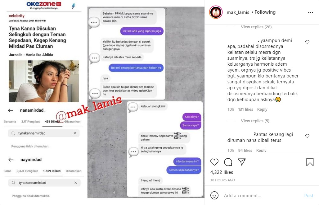 Tyna Kanna Diisukan Selingkuhi Adik Nana Mirdad, Kepergok Ciuman dengan Teman