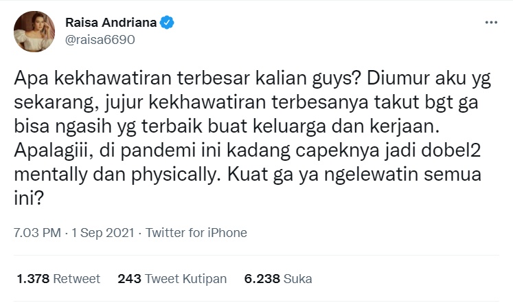 Raisa Ungkap Kekhawatiran Terbesar dalam Hidup, Hamish Daud Langsung Beri Dukungan Manis Ini