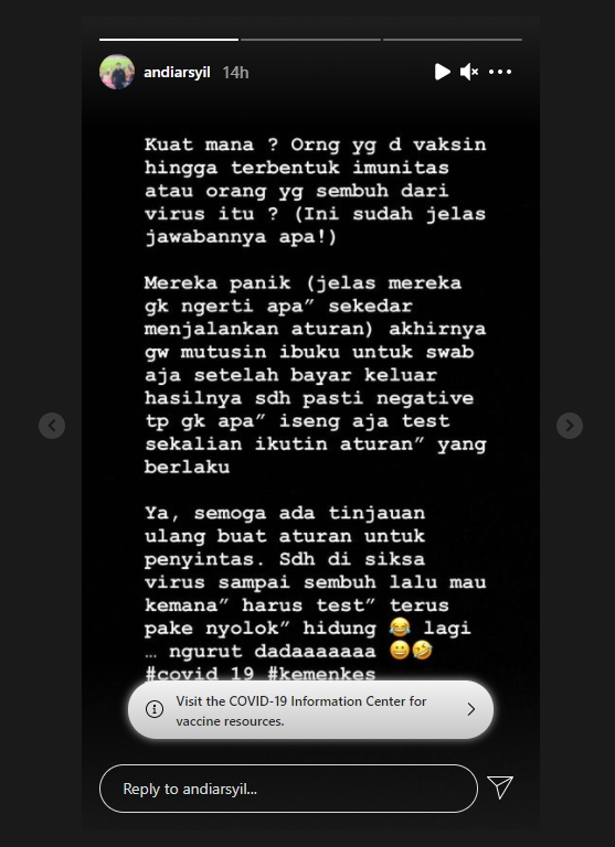 Kesal Banget, Andi Arsyil Curhat Sang Ibu Dipaksa PCR Saat Masuk Pusat Perbelanjaan