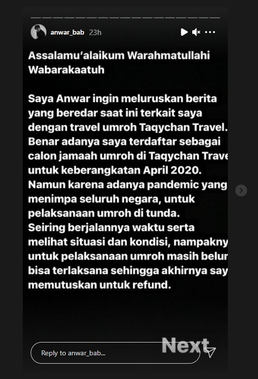 Diduga Jadi Korban Travel Umrah Taqy Malik, Anwar Sanjaya Klarifikasi