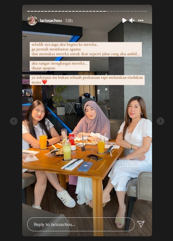 Ada Perbedaan Agama, Larissa Chou Ungkap Sikap Toleransi Keluarga Terhadapnya