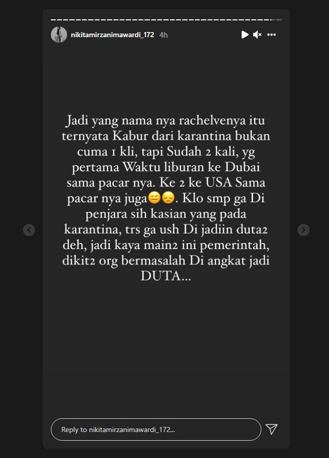 Nikita Mirzani Duga Rachel Vennya Sudah 2 Kali Kabur dari Karantina, Singgung Soal Duta