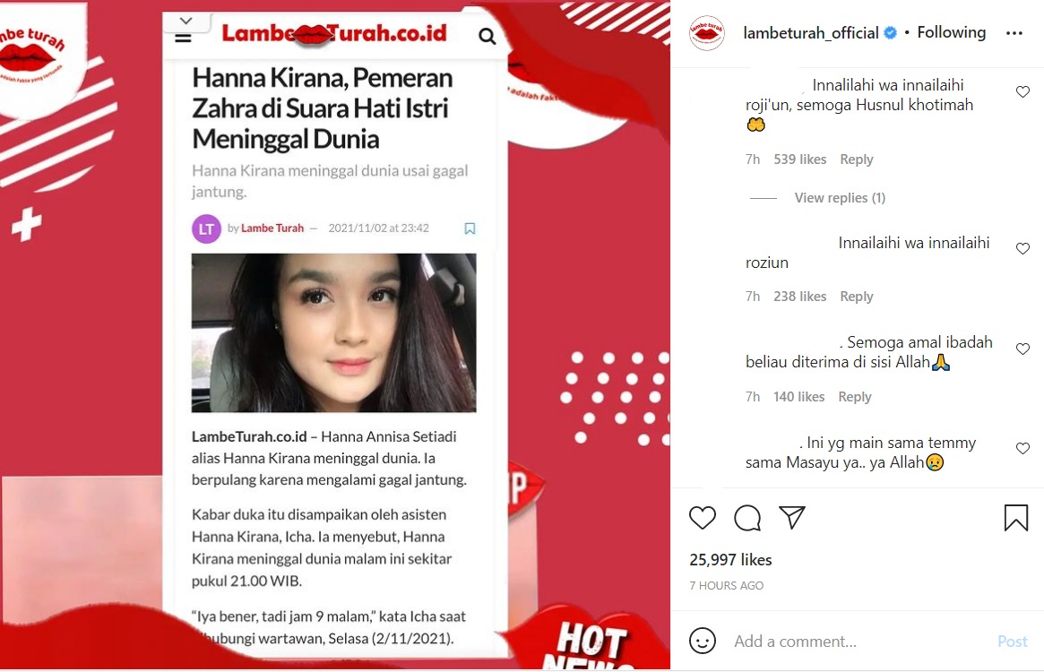 Kabar Duka, Pesinetron Hanna Kirana Meninggal Dunia Karena Gagal Jantung