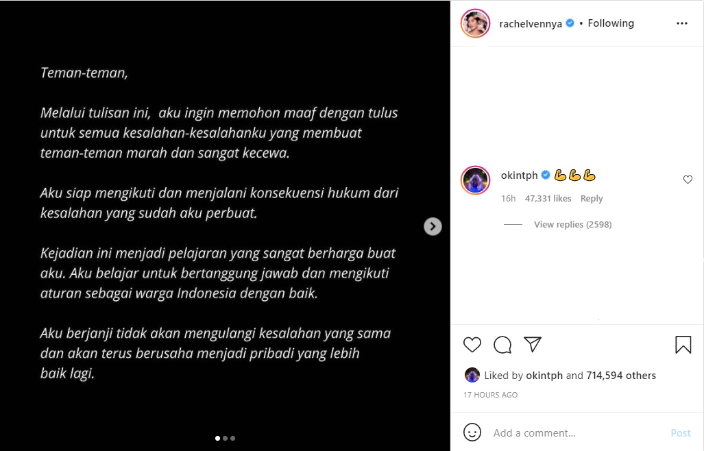 Rachel Vennya Siap Jalani Hukuman Usai Jadi Tersangka, Niko Al Hakim Komentari Begini Tuai Sorotan