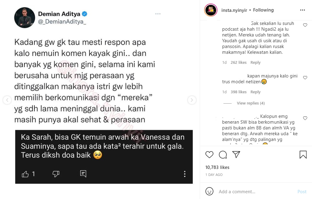 Sara Wijayanto Diminta untuk Temui Arwah Vanessa Angel, Demian: Kami Masih Punya Akal Sehat!