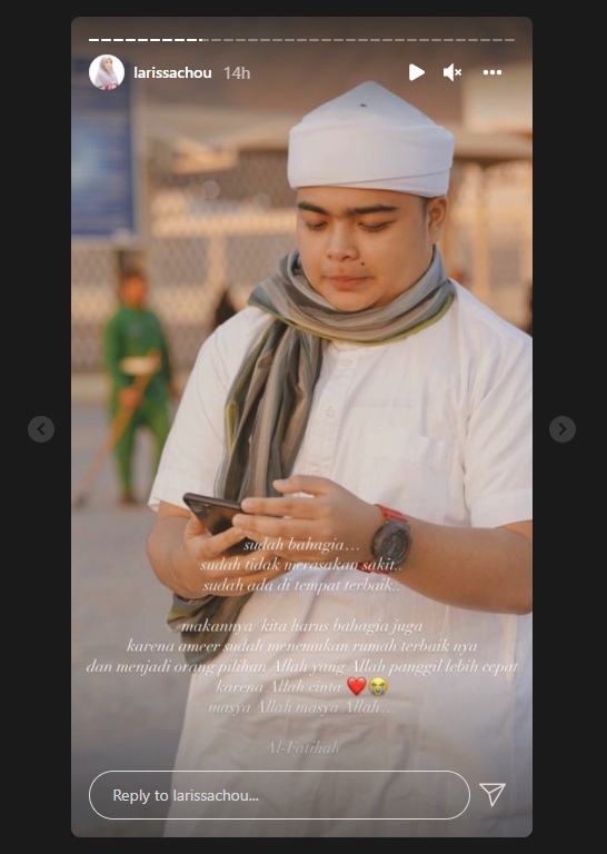 Masih Diselimuti Duka, Larissa Chou Unggah Foto Ameer Azzikra Sambil Tulis Pesan Ini