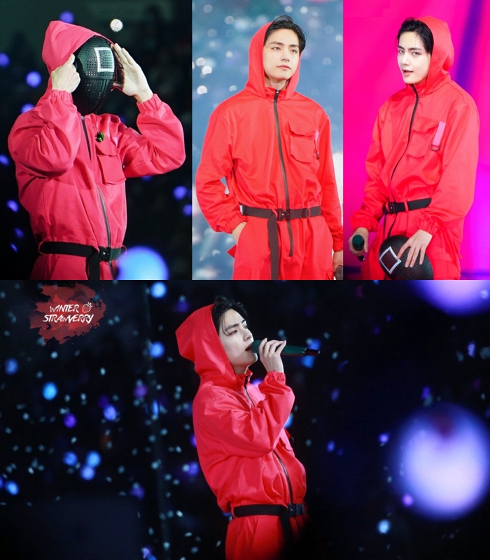 Bikin Fans Terhibur dan Jadi Trending, V BTS Cosplay Jadi Penjaga Ala \'Squid Game\' di Konser