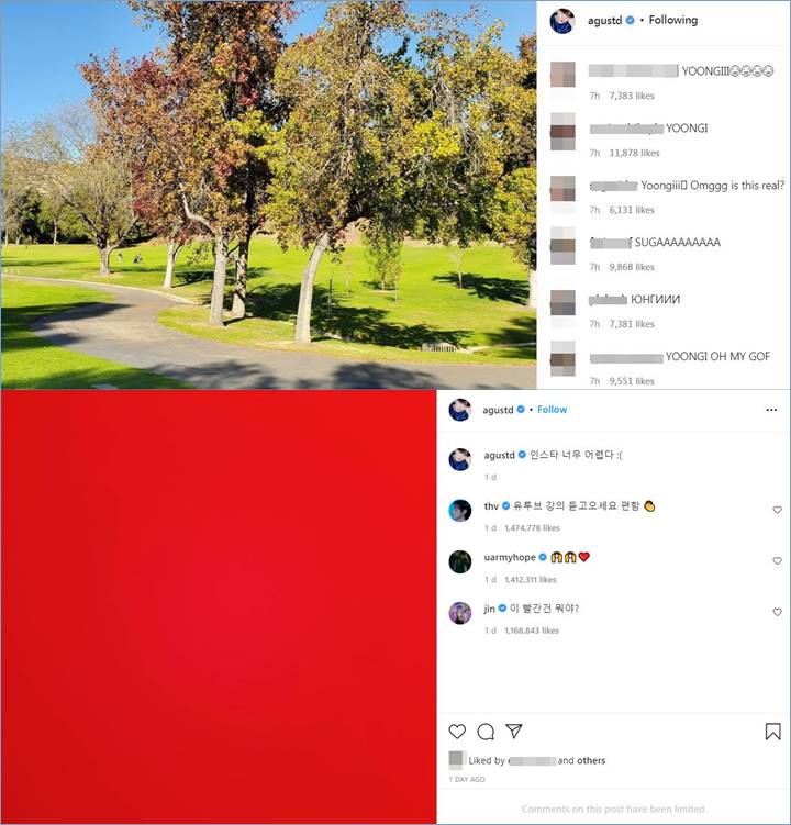 Suga menghapus unggahan pertama
