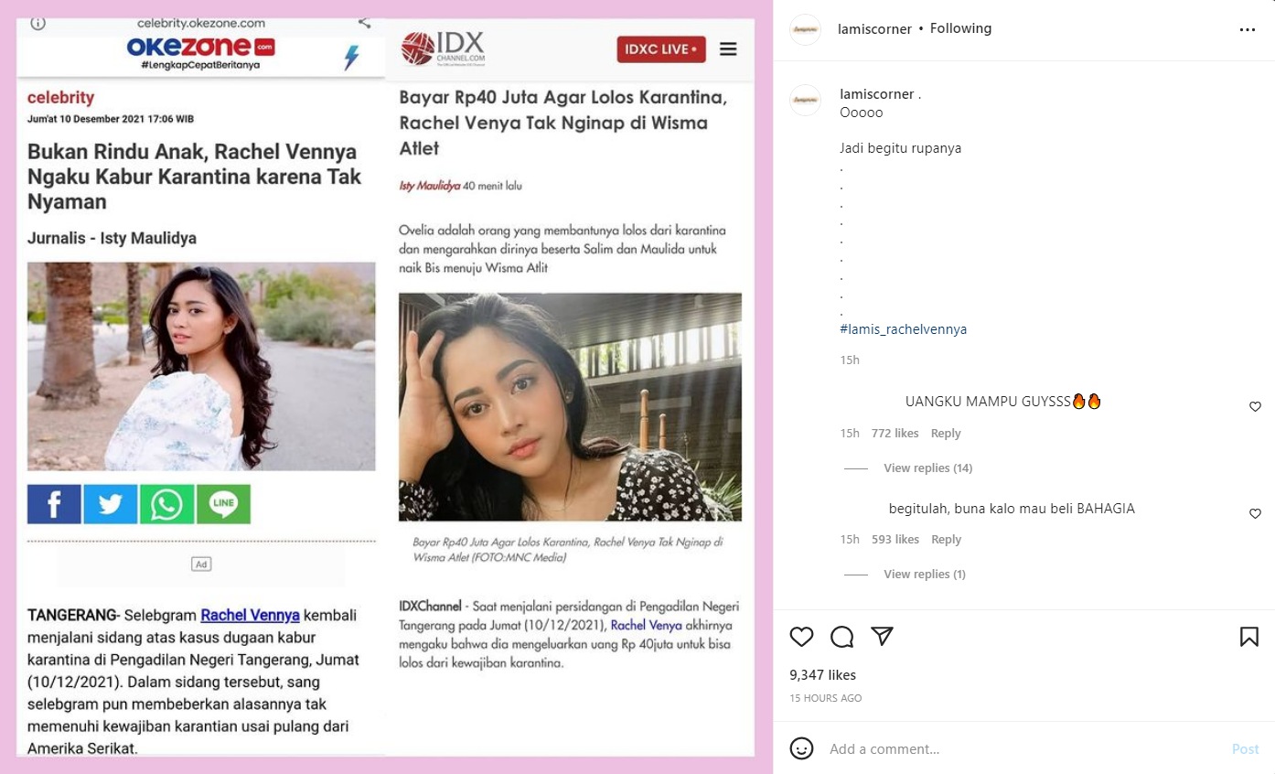 Rachel Vennya Tuai Hujatan Usai Ungkap Alasan Sebenarnya Kabur Karantina