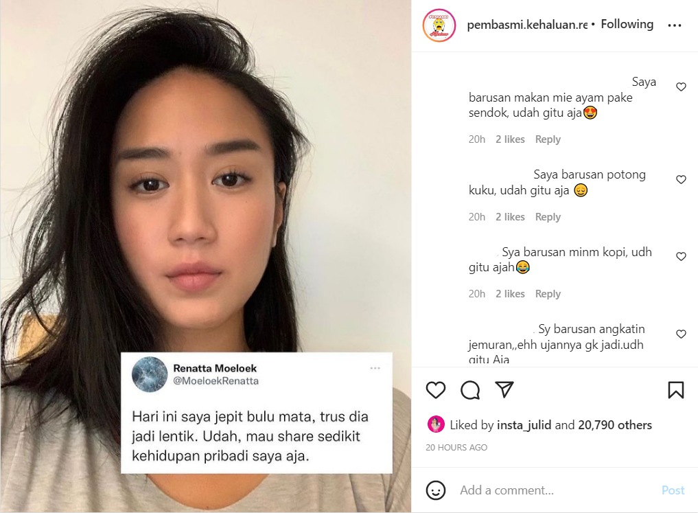 Cuitan Renatta Moeloek Pamer Bulu Mata Lentik Jadi Sorotan, Banjir Komentar Kocak