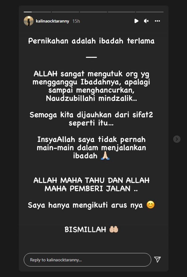 Diisukan Cerai dengan Vicky Prasetyo, Kalina Oktarani Curhat Tentang Pernikahan