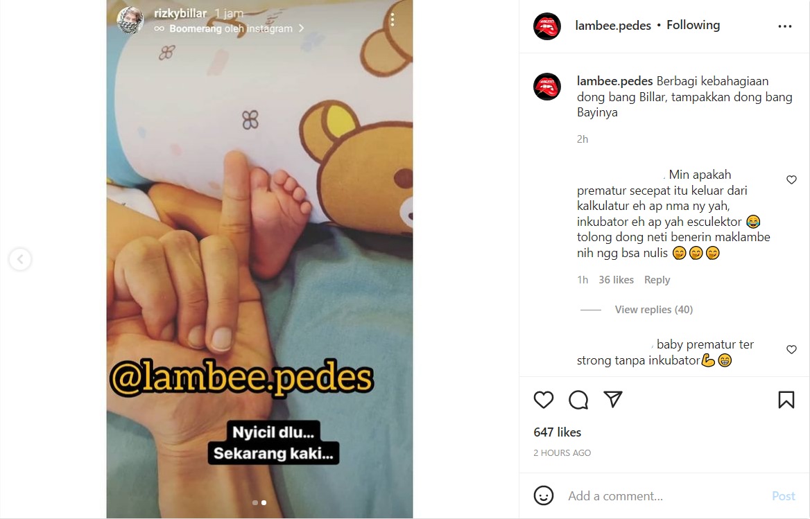 Kini Bahagia Jadi Ayah, Rizky Billar Pamer Kaki Kecil Sang Buah Hati Malah Direspons Sinis