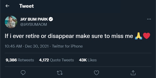 Cuitan Jay Park di Twitter