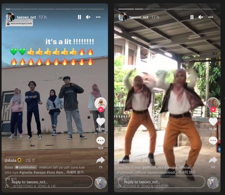 Taeyong NCT menunjukkan apresiasinya terhadap penggemar yang melakukan dance cover \