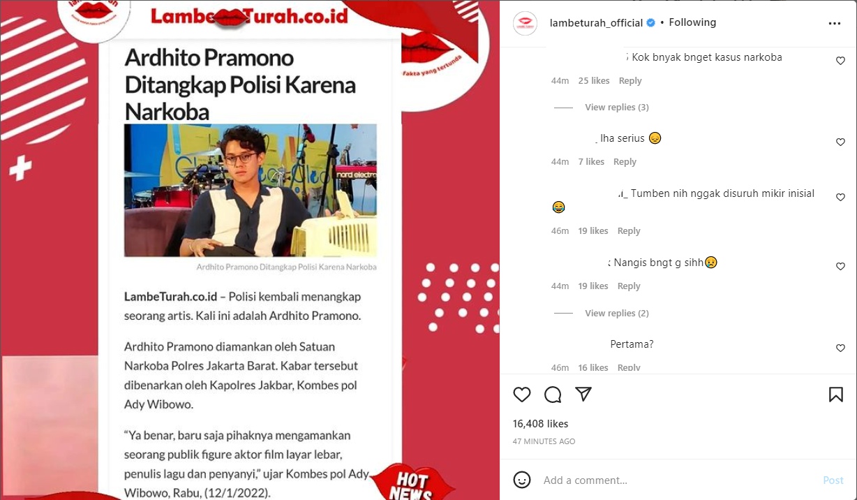 Ardhito Pramono Ditangkap Terkait Kasus Narkoba, Penggemar Ngaku \'Nangis\'