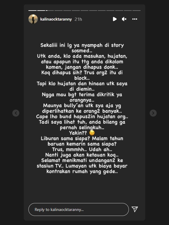 Sindir Pedas, Kalina Oktarani Singgung Soal Perlakuan Vicky Prasetyo di Malam Tahun Baru